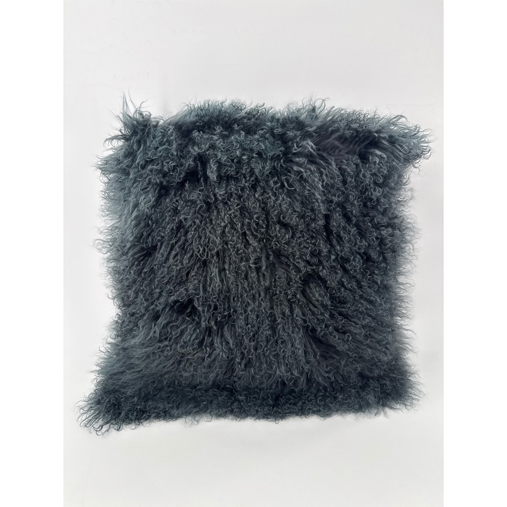 Throw Pillow Grey Mongolian Tibetan Lamb Fur Curly Sheepskin Boho